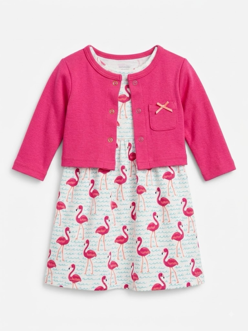 Hudson Baby Hot Pink Flamingo Print Dress with Matching Cardigan